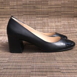 Cole Haan Black Two-Tone Leather and Patent Cap-Toe Flats